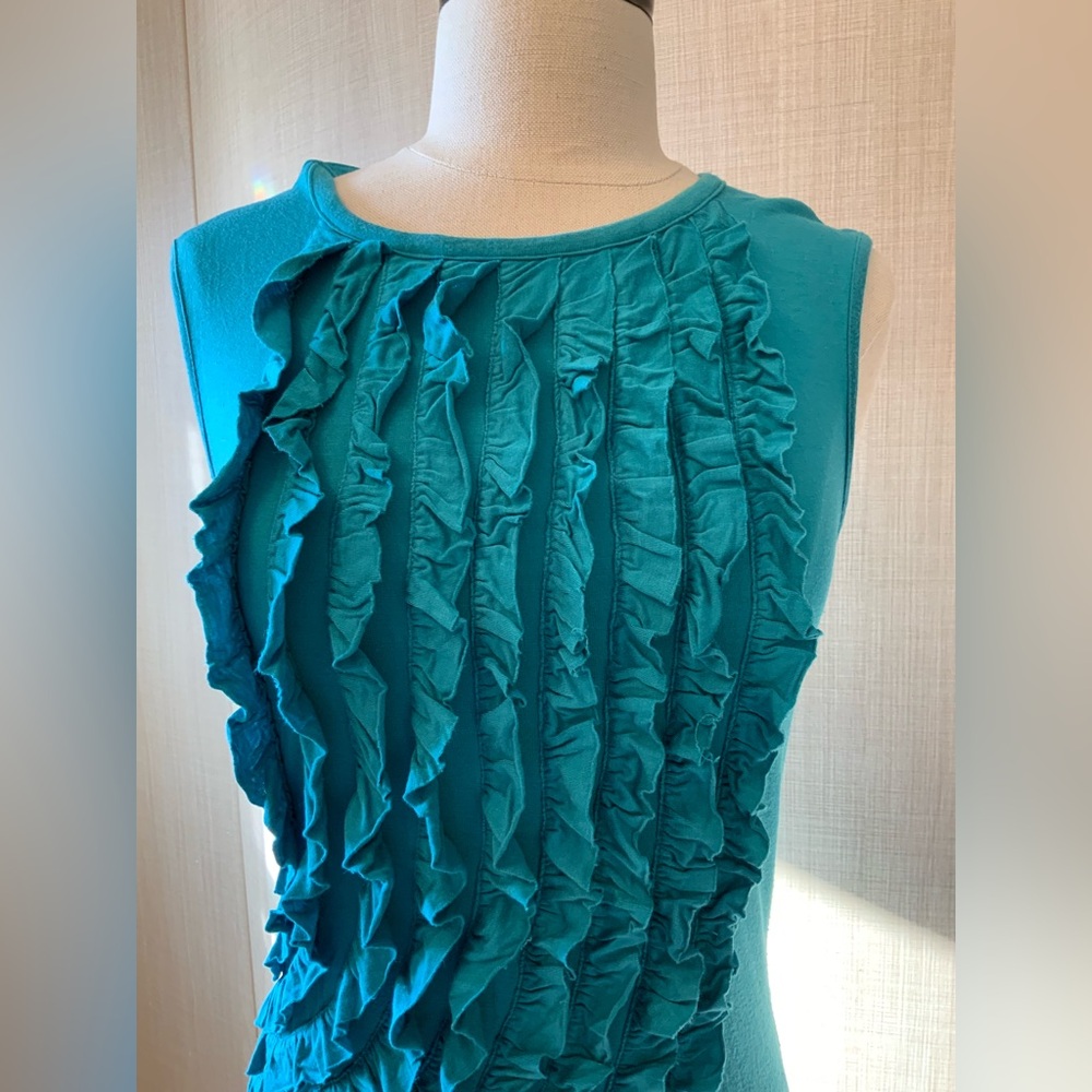 Women’s Kenar Knit Teal Ruffle Front Viscose Sleeveless Top Size Small